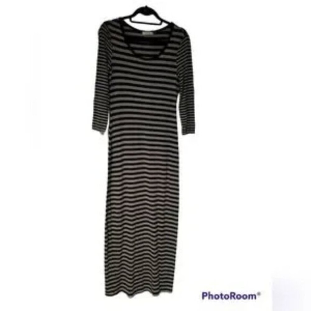 CALVIN KLEIN tshirt maxi dress navy and heather gray stripe three quarter sleeve